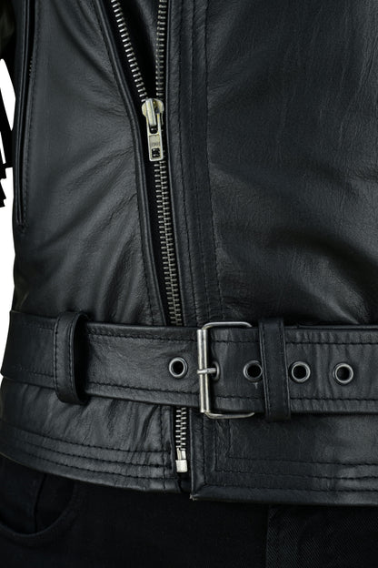 Men's Real Cowhide Leather Bikers Jacket Fringes At Sleeves & Back With Quilted Panels