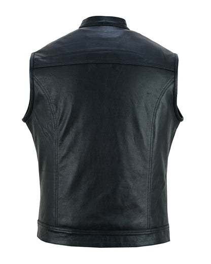 Men's real leather bikers vest with extendable chest size, double zips front options