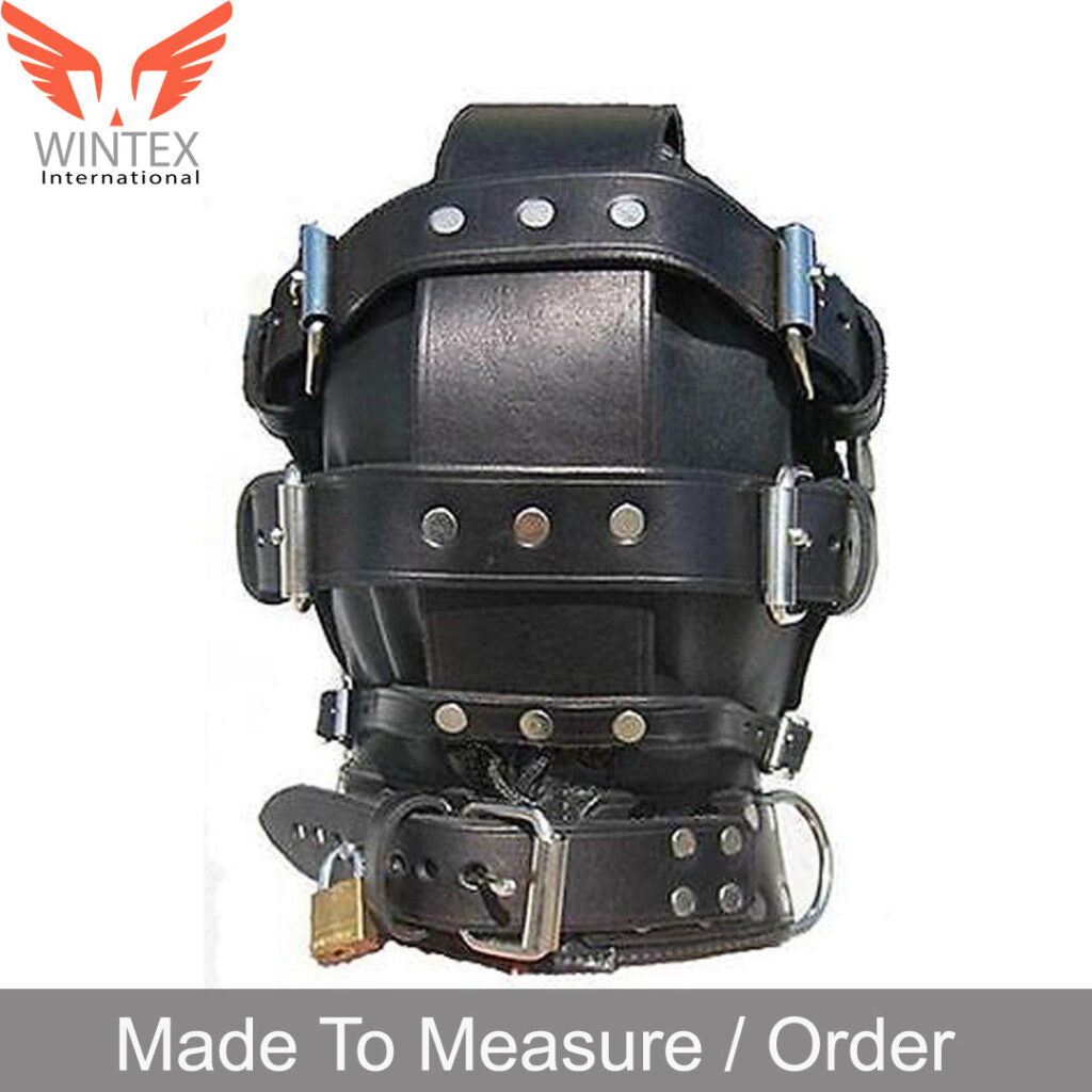 Genuine Leather Sensory Deprivation Bondage Hood With Locking Mouth Zip BH-1