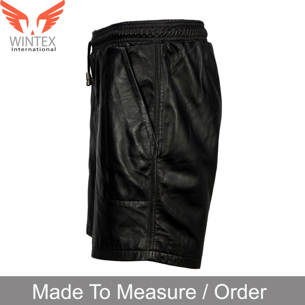 Men’s Real Lamb Leather Relax Fit Shorts Leather Shorts with Drawstring