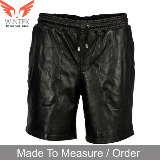 Men’s Real Lamb Leather Relax Fit Shorts Leather Shorts with Drawstring