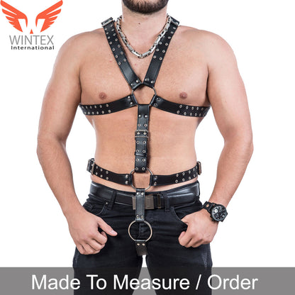 Real Black Leather Full Body Men Harness – BDSM Leather Men Harness