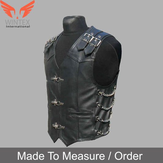 Men’s Genuine Leather Bikers Vest Chained Choppers Vest Steampunk Vest Goth Vest