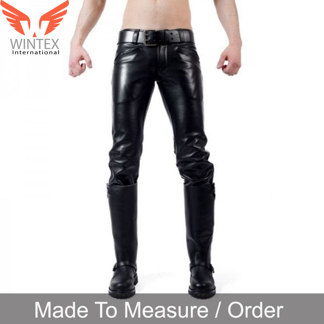 Men’s Genuine Cow Leather BLUF Bikers Pants with Side Contrast Leather Stripes