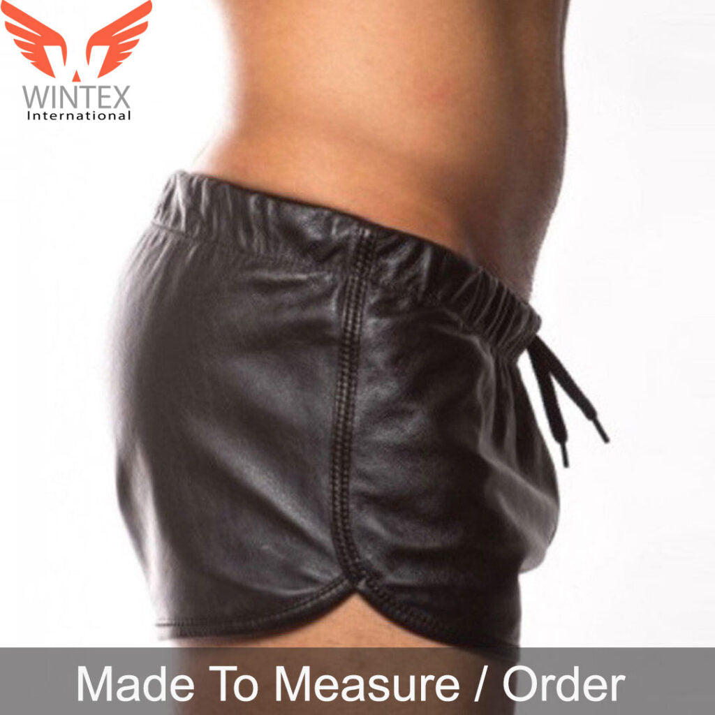 Men’s Real Lamb Leather Gym Shorts Sports Leather Shorts With Drawstring