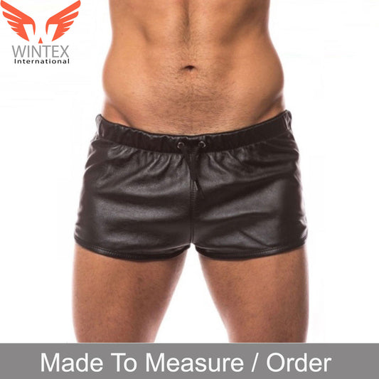 Men’s Real Lamb Leather Gym Shorts Sports Leather Shorts With Drawstring