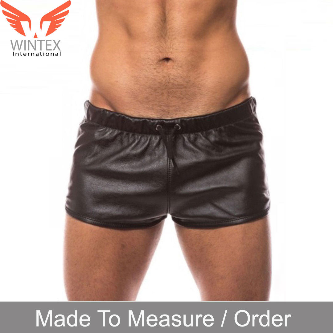 Men’s Real Lamb Leather Gym Shorts Sports Leather Shorts With Drawstring
