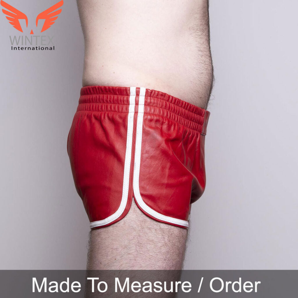 Men’s Real Lamb Red Leather Gym Shorts / Club Shorts in Red Color
