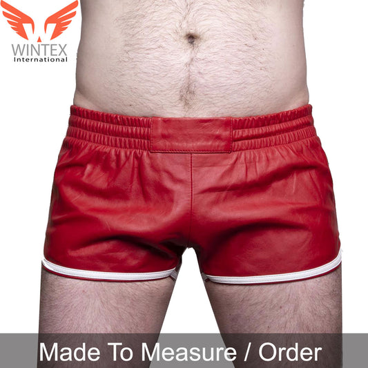 Men’s Real Lamb Red Leather Gym Shorts / Club Shorts in Red Color