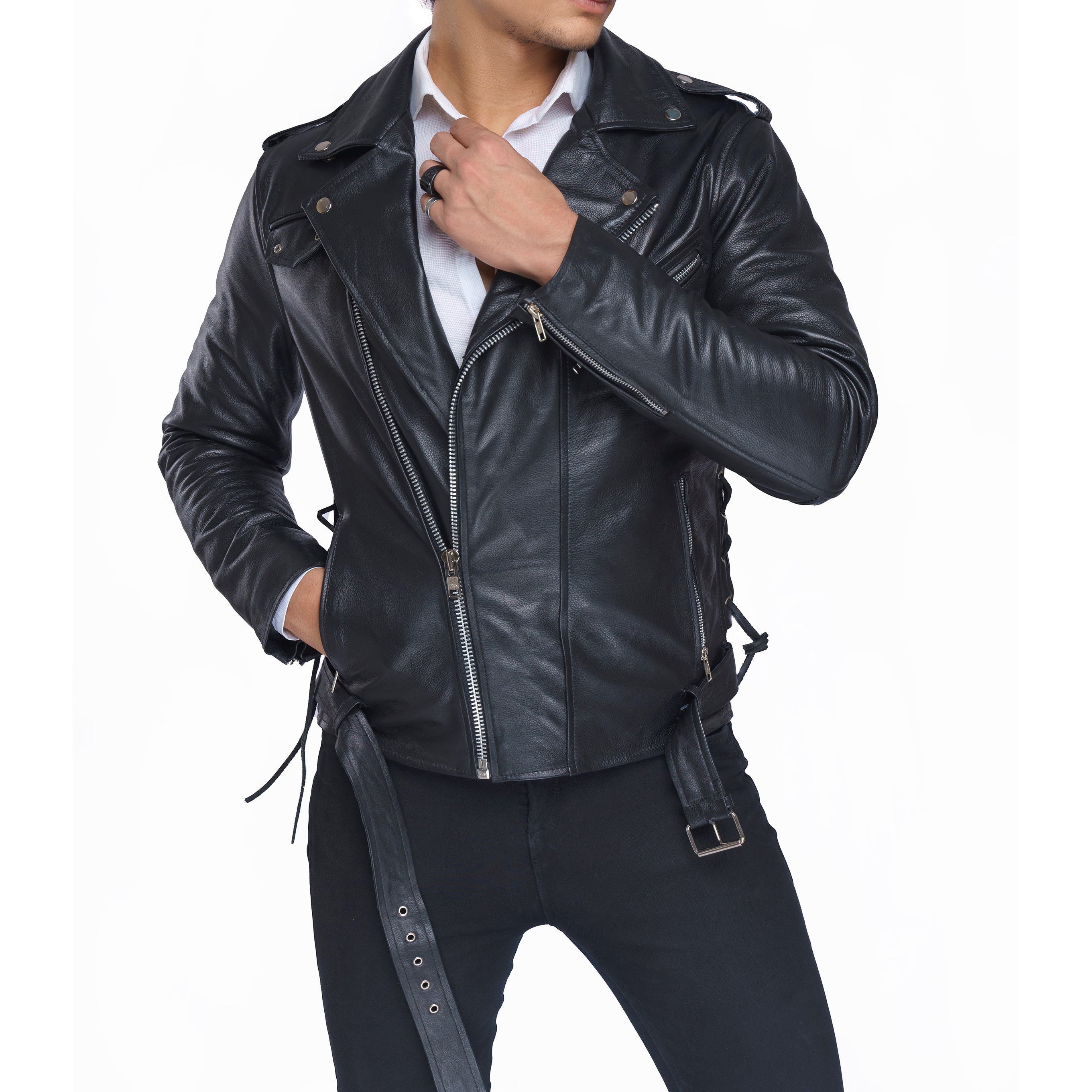 Men's Real Leather Bikers Jacket Classic Bikers Jacket
