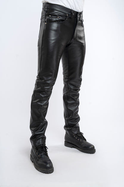Men's Real Leather Bikers Pants 5 Pockets Pants 501 Levi's Style Leather Jeans Pants