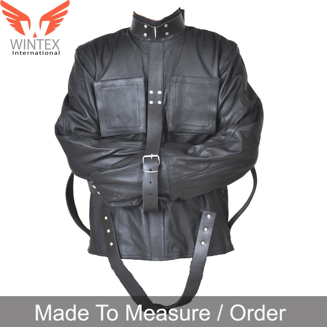 MEN’S REAL LEATHER HEAVY DUTY STRAITJACKET RESTRAINT LEATHER JACKET