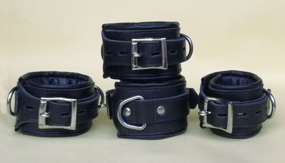 Real Leather 4 Pieces Heavy Duty Padded – Bondage Restraint Set With Free Padlocks
