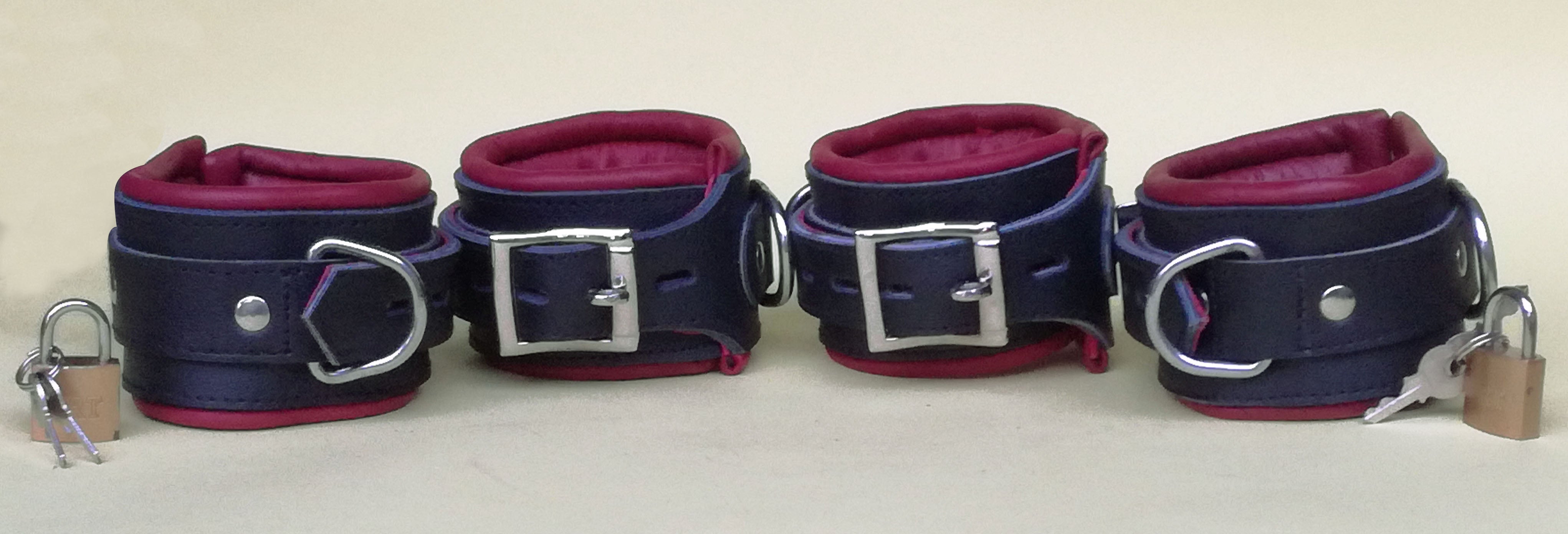 Real Leather 4 Pieces Heavy Duty Padded – Bondage Restraint Set With Free Padlocks