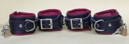 Real Leather 4 Pieces Heavy Duty Padded – Bondage Restraint Set With Free Padlocks
