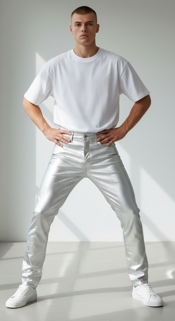 Men's Lamb Leather Silver & Gold Colors 5 Pockets Pants Lamb Leather Pants:
