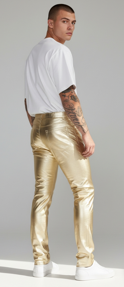 Men's Lamb Leather Silver & Gold Colors 5 Pockets Pants Lamb Leather Pants:
