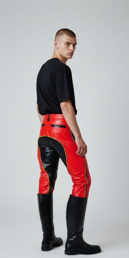 Men's Real Leather Breeches / Jodhpurs  Carpenter Style Leather Breeches With Contrast Color Stripes & Trims