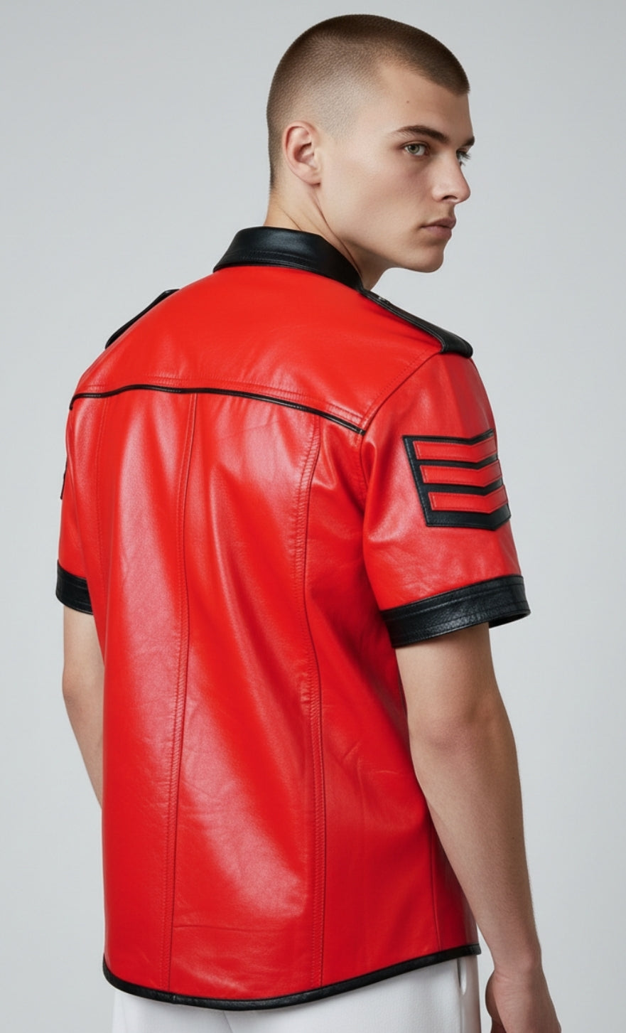 Men's Real Lamb Leather Shirt With Quilted Panels Police / BLUF Shirt