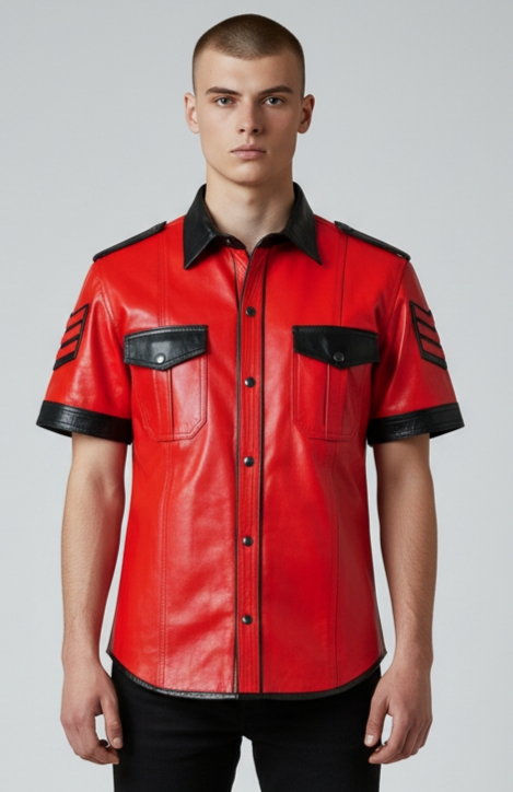Men's Real Lamb Leather Shirt With Quilted Panels Police / BLUF Shirt