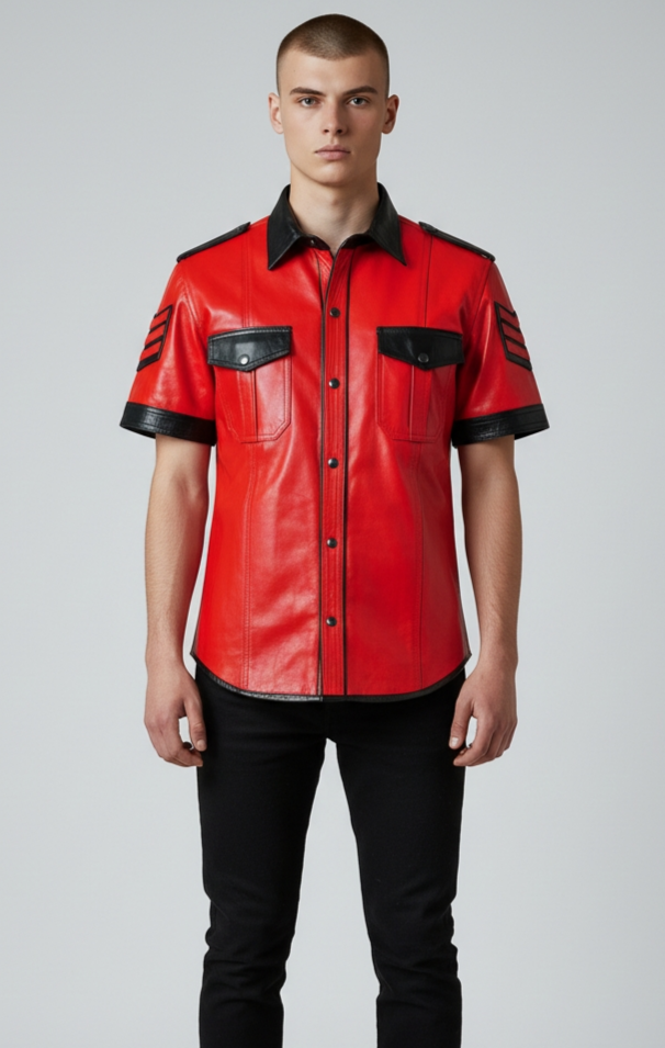 Men's Real Lamb Leather Shirt With Quilted Panels Police / BLUF Shirt
