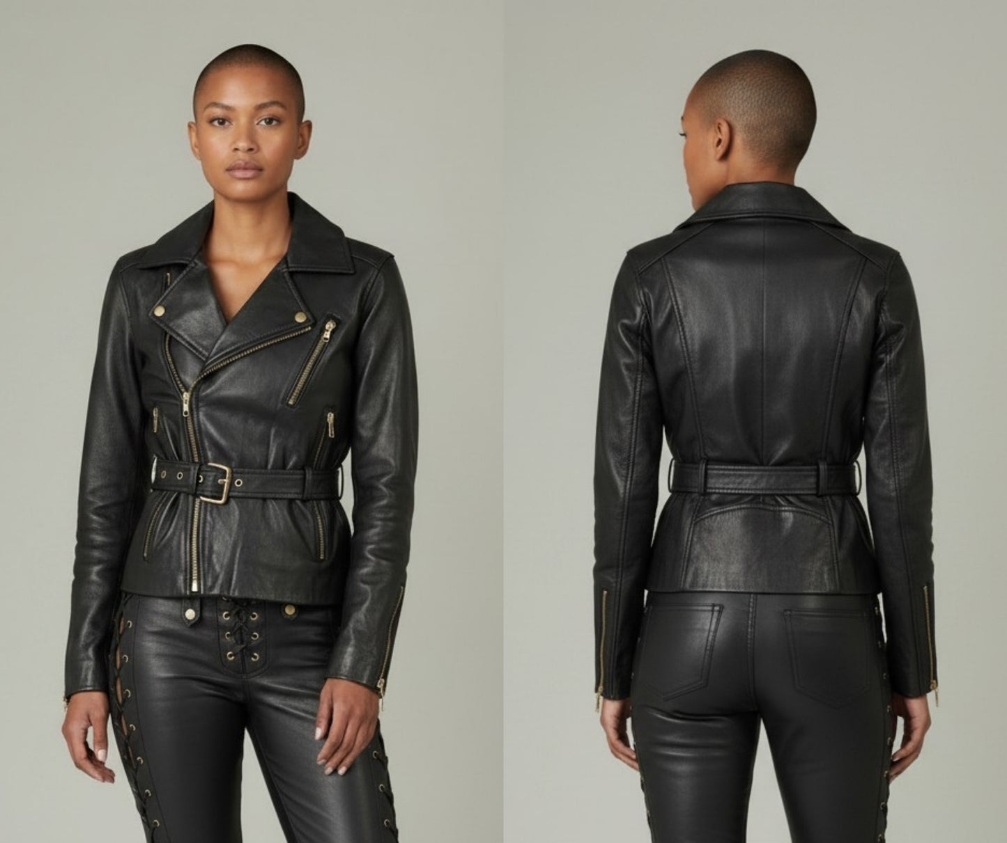 Women's Real Lamb Leather Bikers Jacket Leather Biker Jacket With Front & Back Zips