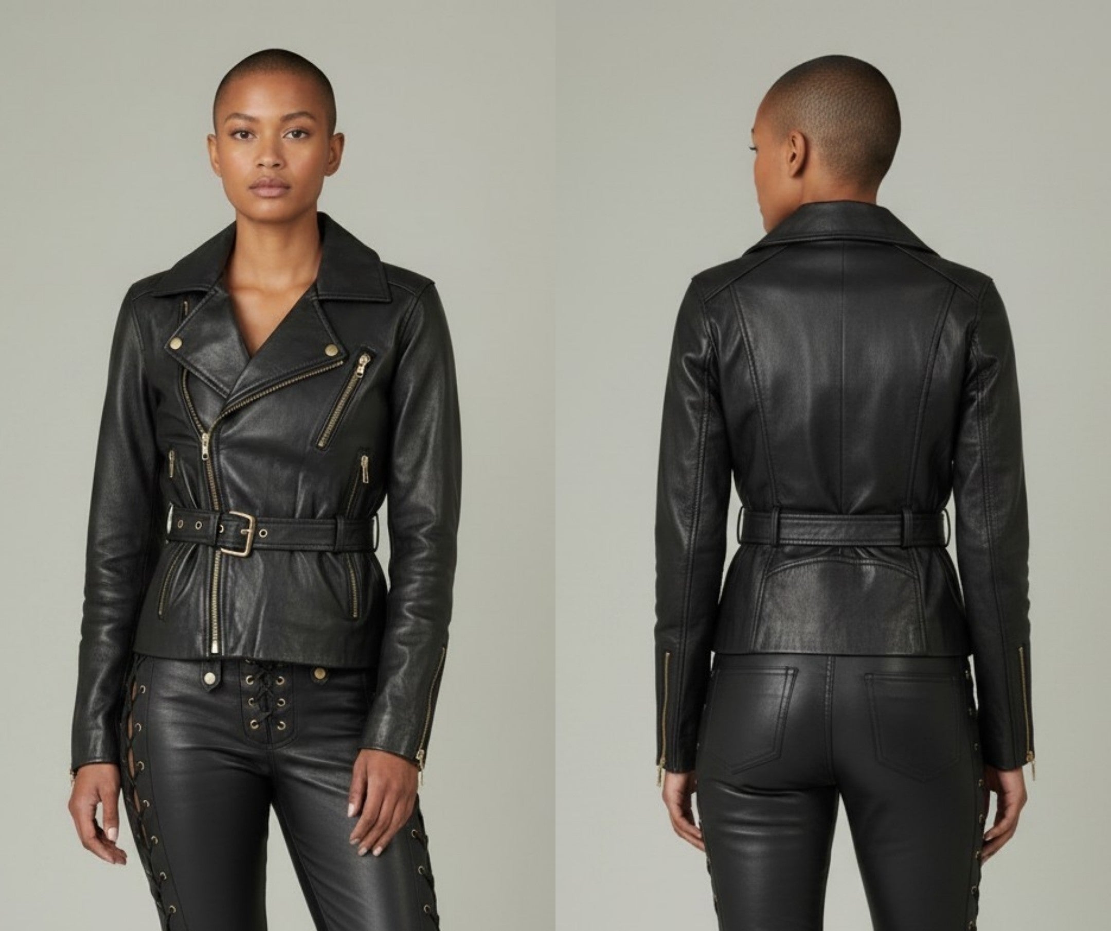 Women's Real Lamb Leather Bikers Jacket Leather Biker Jacket With Front & Back Zips