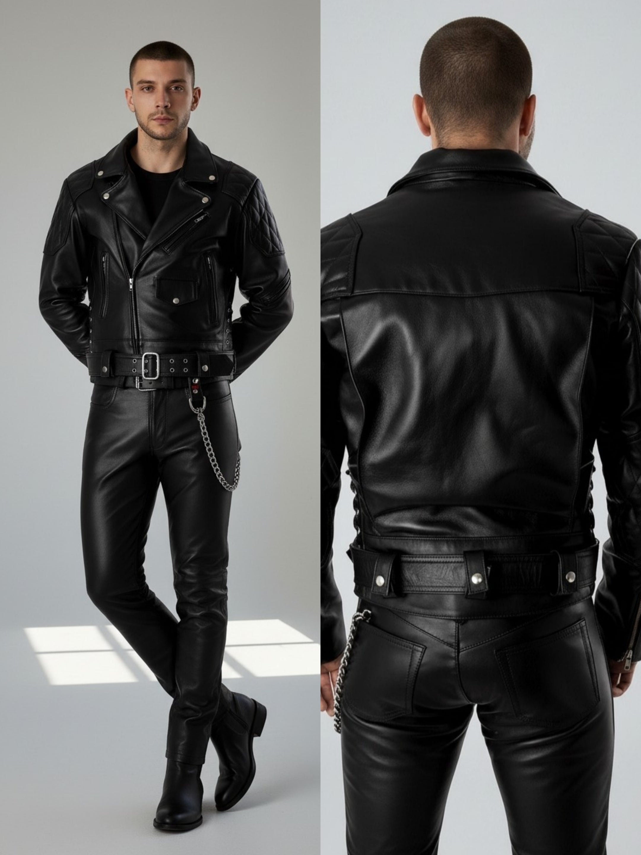 Men's Real Cowhide Leather Bikers Jacket Quilted Panels & Side