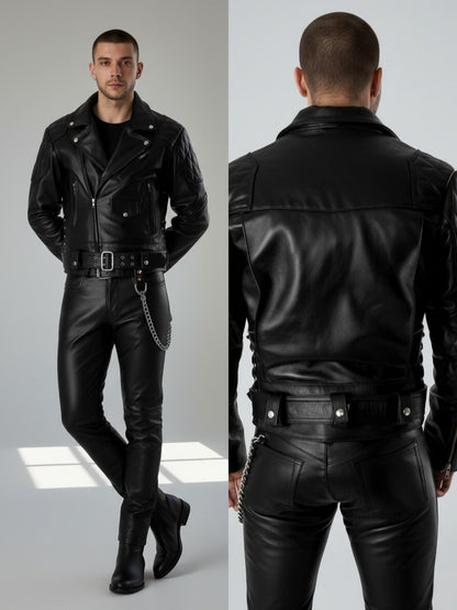 Men’s Real Cowhide Leather Bikers Jacket Quilted Panels & Side Laces Bikers/BLUF Jacket