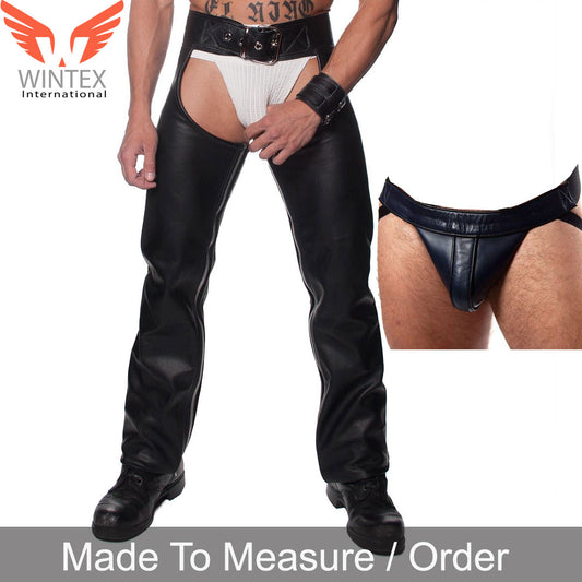 Men’s Real Leather Chaps With Detachable Jockstrap – Bikers Leather Chaps
