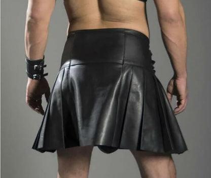 Men’s Real Cowhide Leather Pleated Kilt Clubwear Leather Kilt