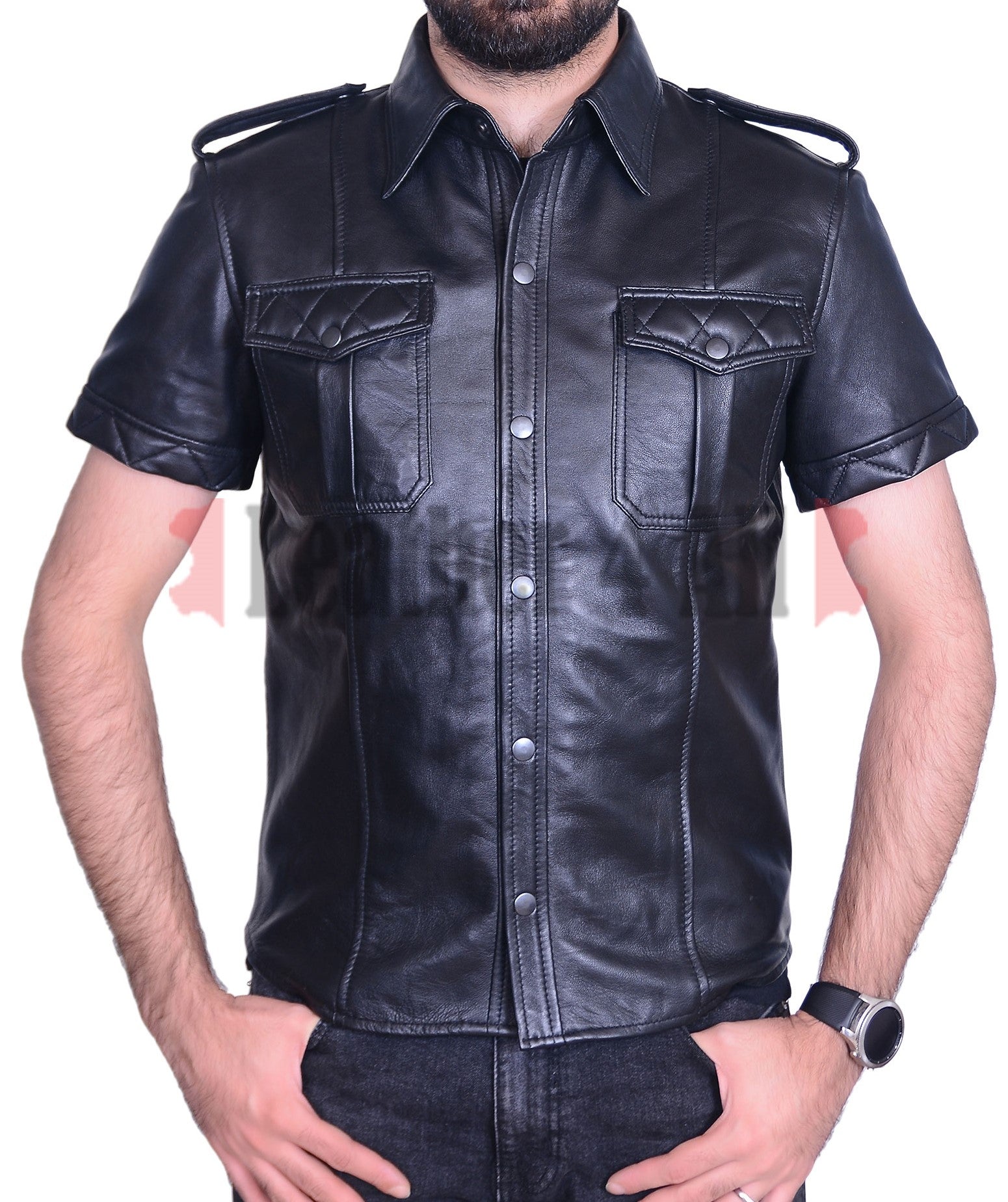 Men's Real Leather Police Shirt Soft Lamb Leather Shirt