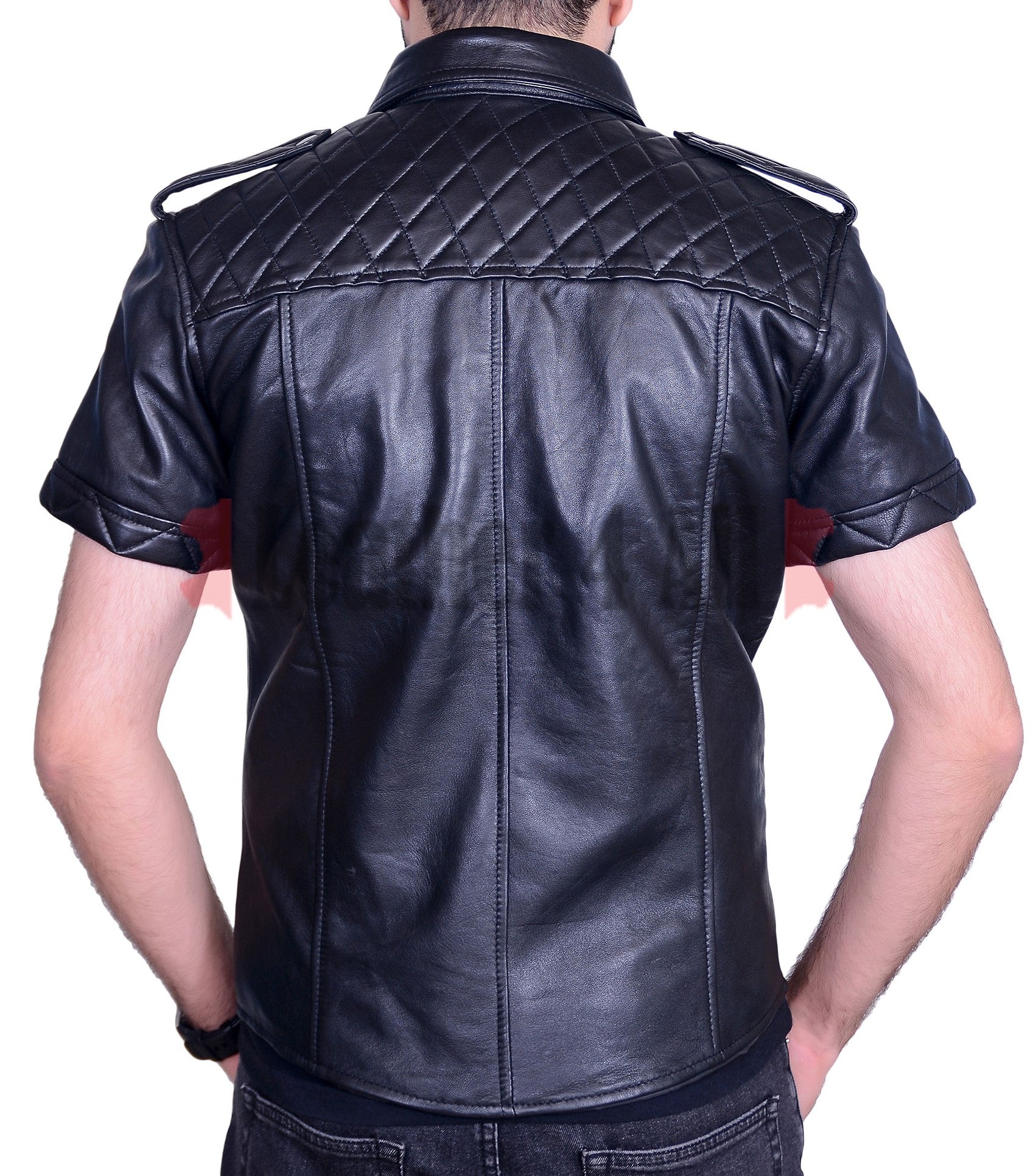 Men's Real Leather Police Shirt Soft Lamb Leather Shirt