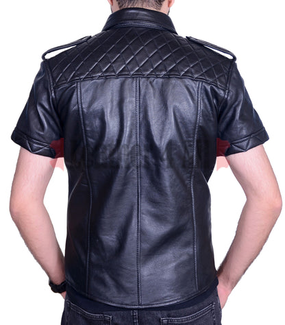 Men's Real Leather Police Shirt Soft Lamb Leather Shirt