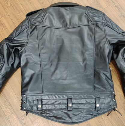 Real Leather Biker Jacket with Quilted Panels - Classic Brando Style