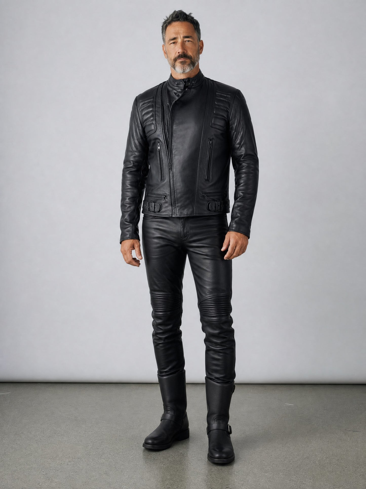 Men's Real Leather Bikers Jacket LIMO Jacket Quilted Panels Bikers Jacket