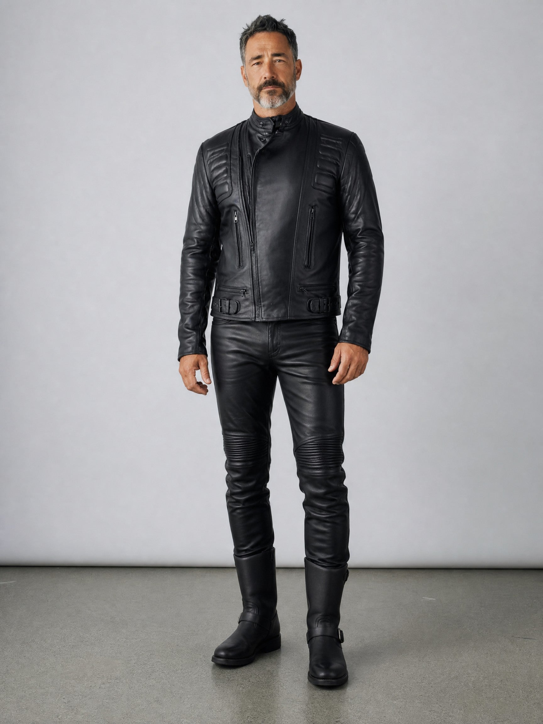 Men's Real Leather Bikers Jacket LIMO Jacket Quilted Panels Bikers Jacket