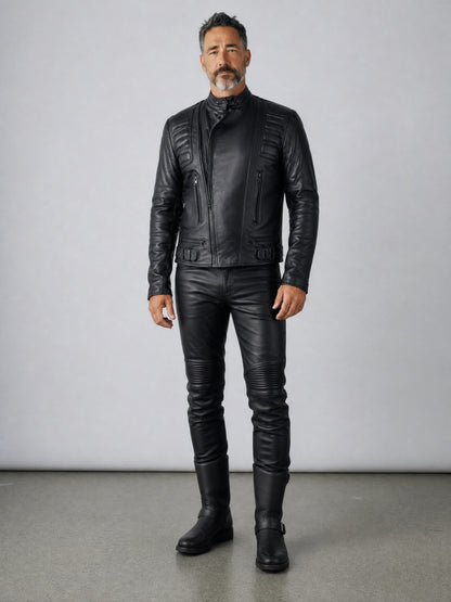 Men's Real Leather Bikers Jacket LIMO Jacket Quilted Panels Bikers Jacket