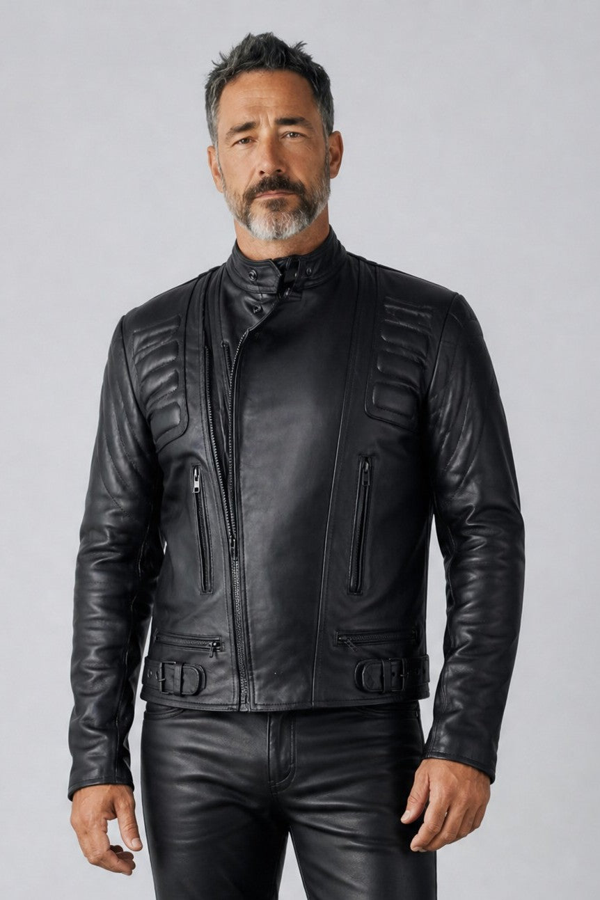 Men's Real Leather Bikers Jacket LIMO Jacket Quilted Panels Bikers Jacket