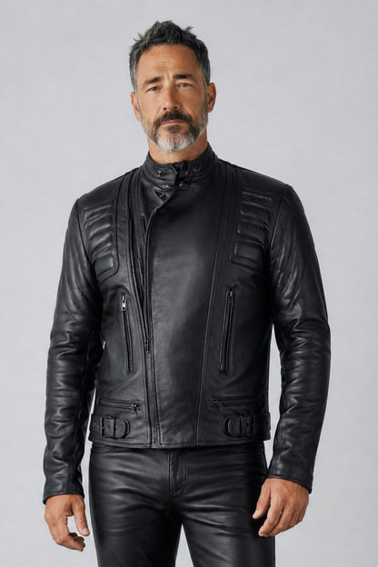 Men's Real Leather Bikers Jacket LIMO Jacket Quilted Panels Bikers Jacket