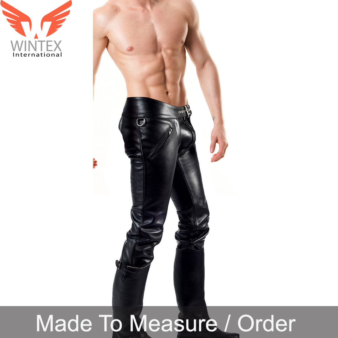 Men’s Real Cowhide Leather Bikers Chaps BLUF Chaps With Detachable Brief