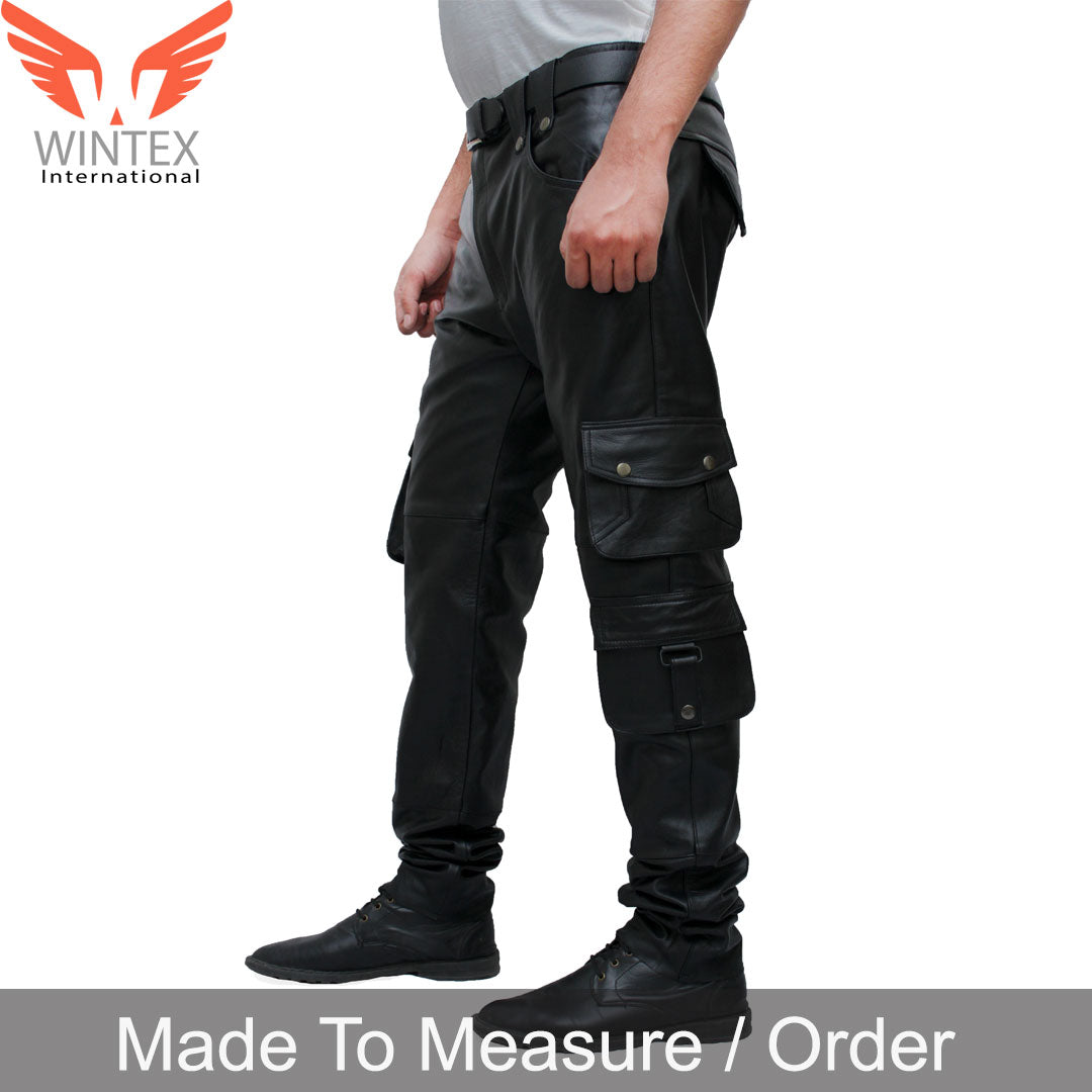 Men’s Real Cowhide Leather Bikers Cargo Pants Bikers 8 Pockets Cargo Pants
