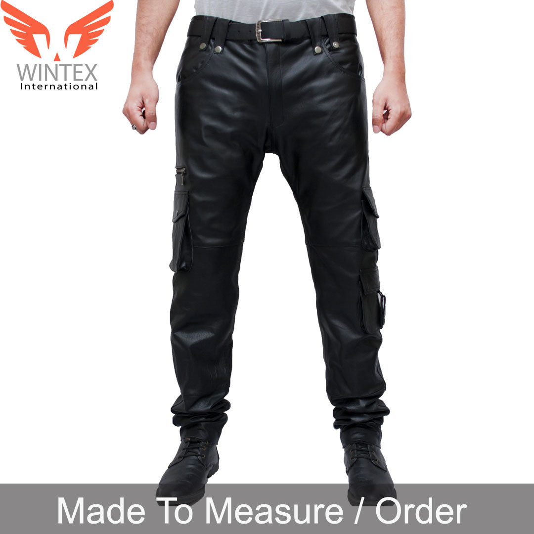 Men’s Real Cowhide Leather Bikers Cargo Pants Bikers 8 Pockets Cargo Pants