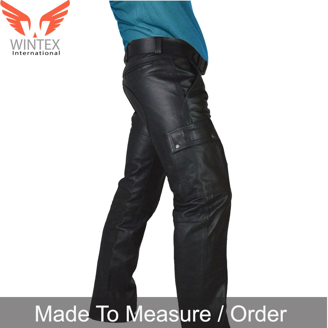 MEN’S COWHIDE LEATHER CARGO POCKETS PANTS BIKERS PANTS WITH CARGO POCKETS