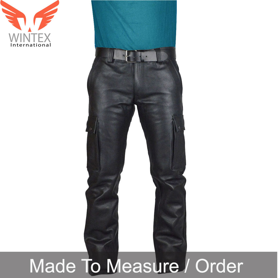 MEN’S COWHIDE LEATHER CARGO POCKETS PANTS BIKERS PANTS WITH CARGO POCKETS
