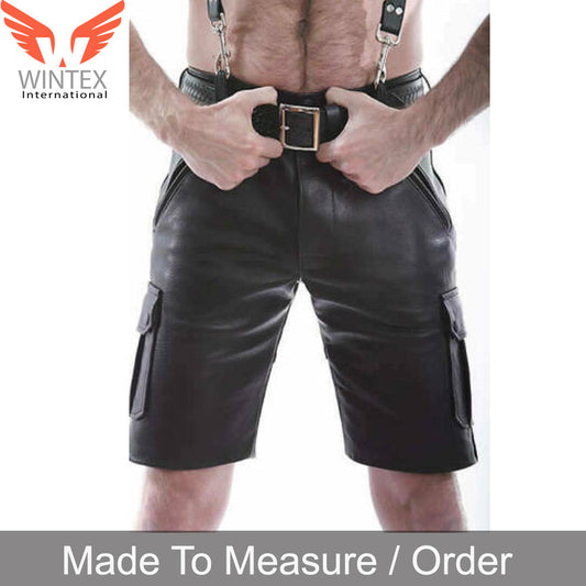 Men’s Real Cowhide Leather Cargo Shorts Casual Wear Leather Cargo Shorts