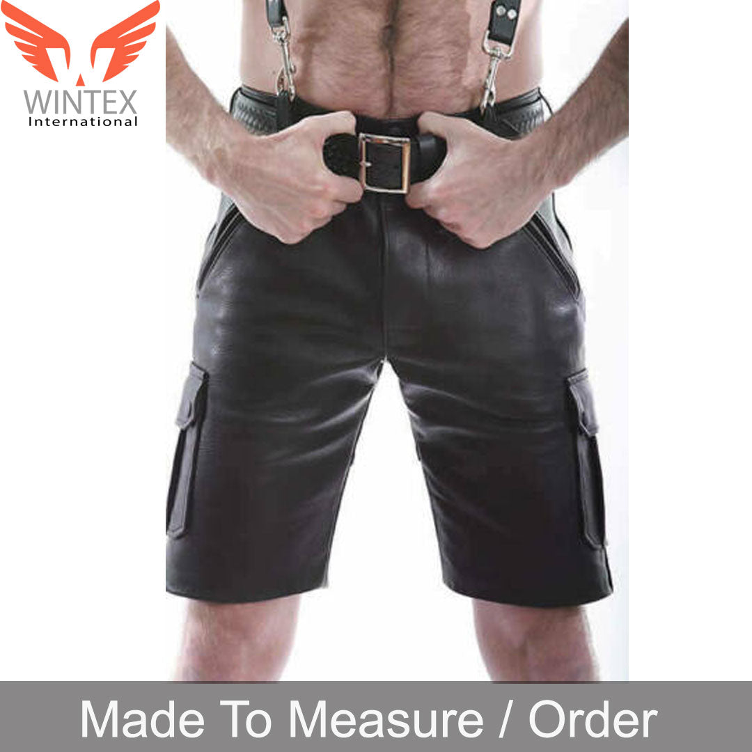 Men’s Real Cowhide Leather Cargo Shorts Casual Wear Leather Cargo Shorts
