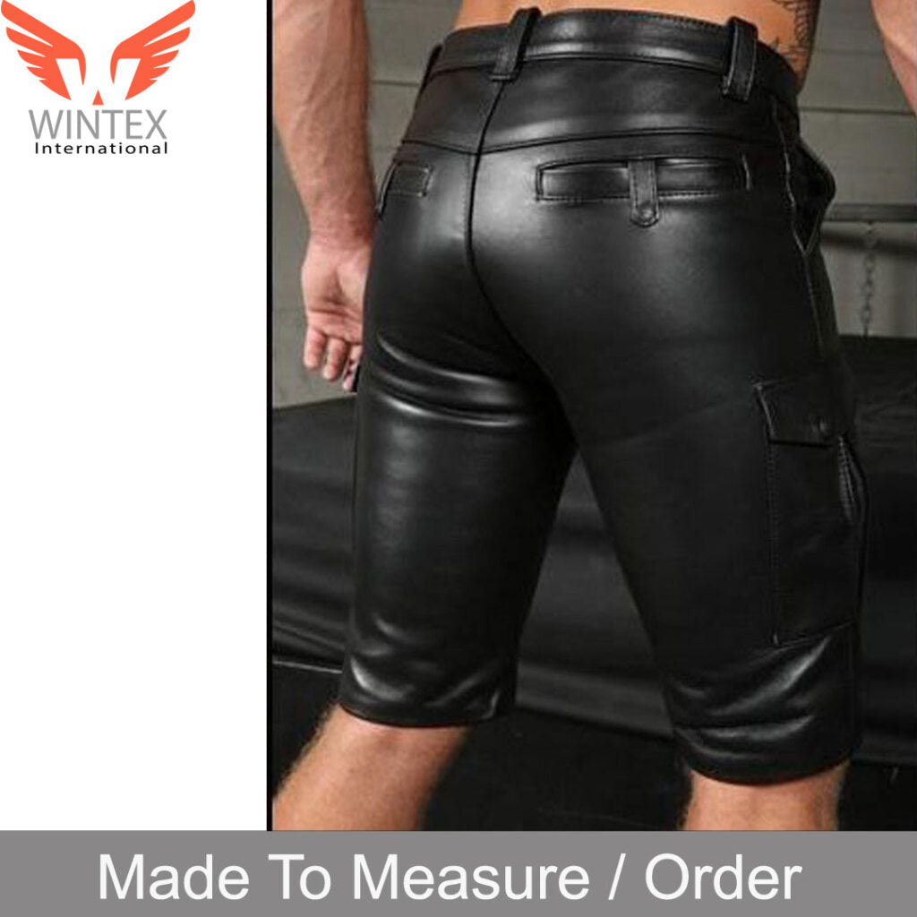 MEN’S REAL COWHIDE LEATHER CARPENTER SHORTS / CARGO POCKETS LEATHER SHORTS