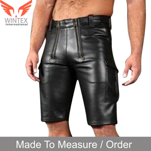MEN’S REAL COWHIDE LEATHER CARPENTER SHORTS / CARGO POCKETS LEATHER SHORTS