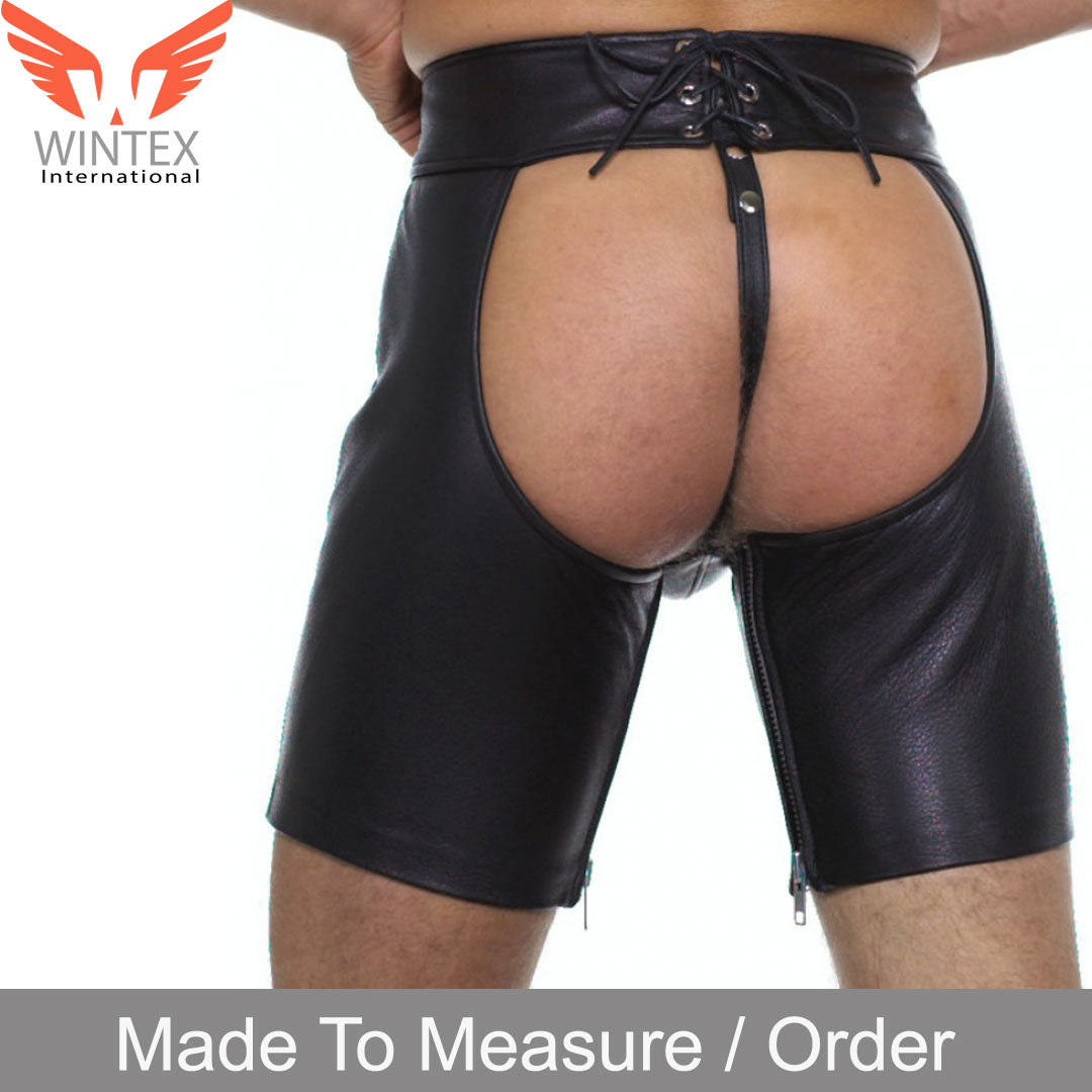 Men’s Real Cowhide Leather Chaps Leather Shorts Chaps With Detachable Jockstrap